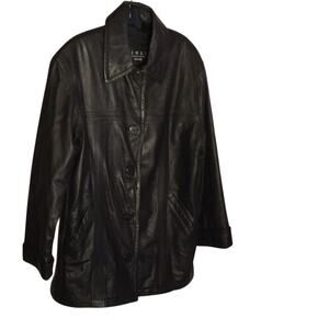 Vintage black leather 3/4 length lined coat worn 1